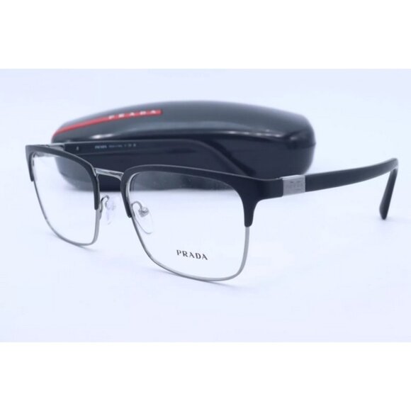 Prada VPR 54T 1B0-101 Black Silver Rectangle Men's Eyeglasses 55mm NEW! - Picture 1 of 5